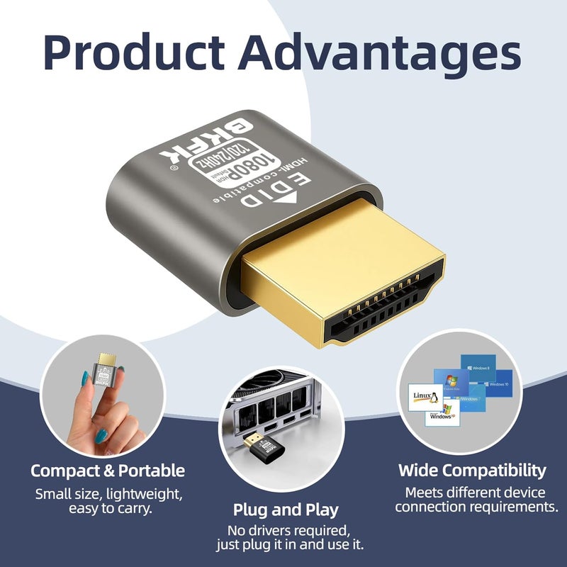 BKFK 1080P@240Hz HDR HDMI Dummy Plug, Headless Display Adapter,Virtual Monitor EDID Emulator,1920X1080@120/144/240Hz(1920X1080@120/240HZ-HDR-3P) - Image 5